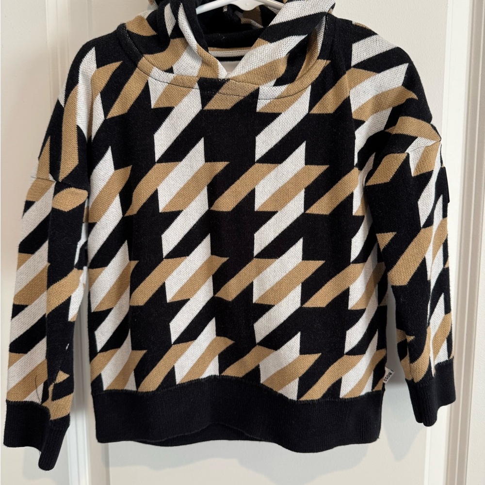 Boss Black, White, and Gold Patterned hoodie Sweater
